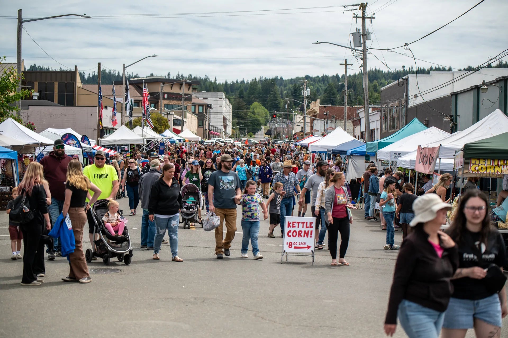 Packed main street with vendors and festival-goers